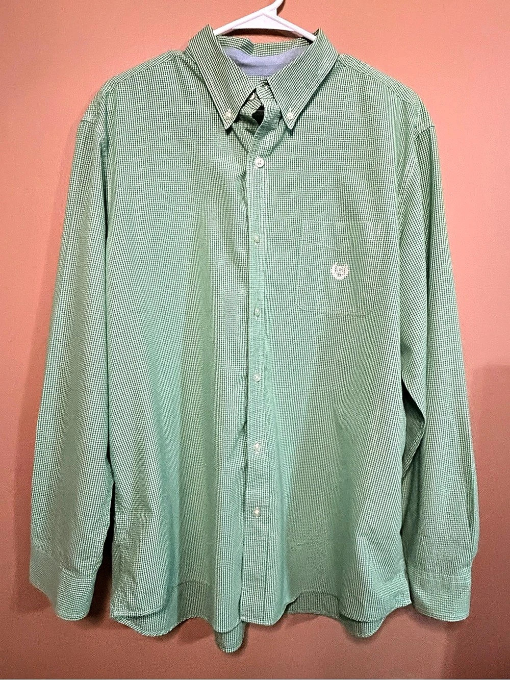 Chaps Green Gingham Easy Care Button Down Shirt Men's XL